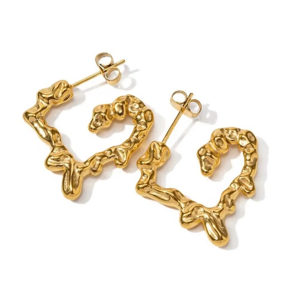 Jewelry - Heart Shaped 18K Gold Plated Stainless Steel Earrings